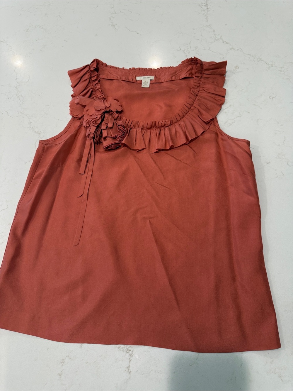 J. Crew Rust Floral-Trim Ruffle Sleeveless Camisole